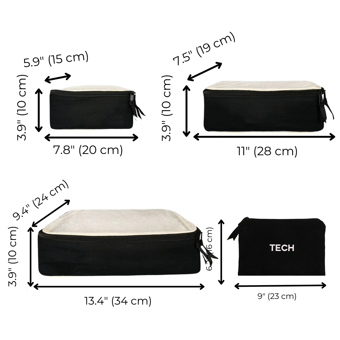 BA Travel Set: 8-Pack Black Packing Organizers & Travel Bags