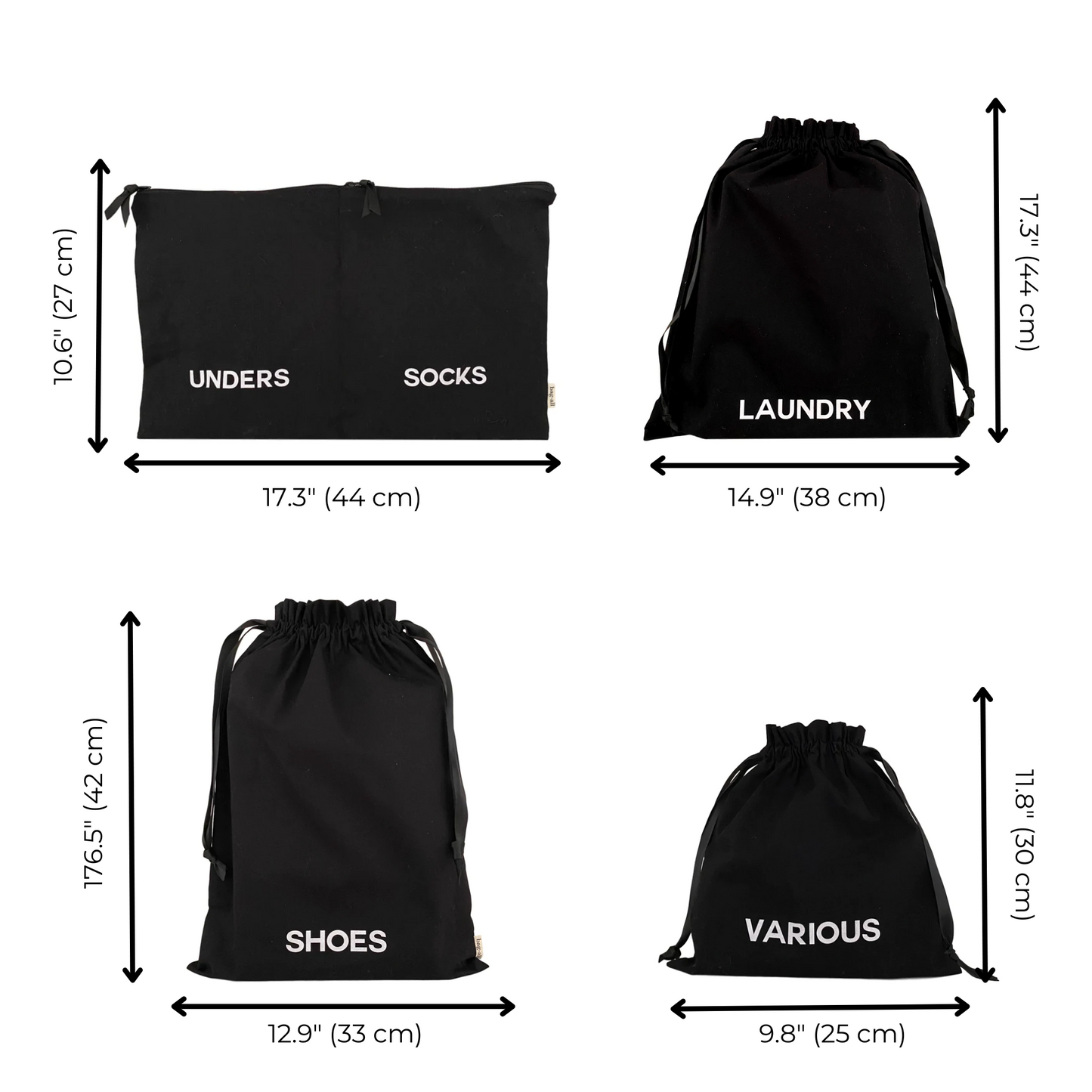 BA Travel Set: 8-Pack Black Packing Organizers & Travel Bags