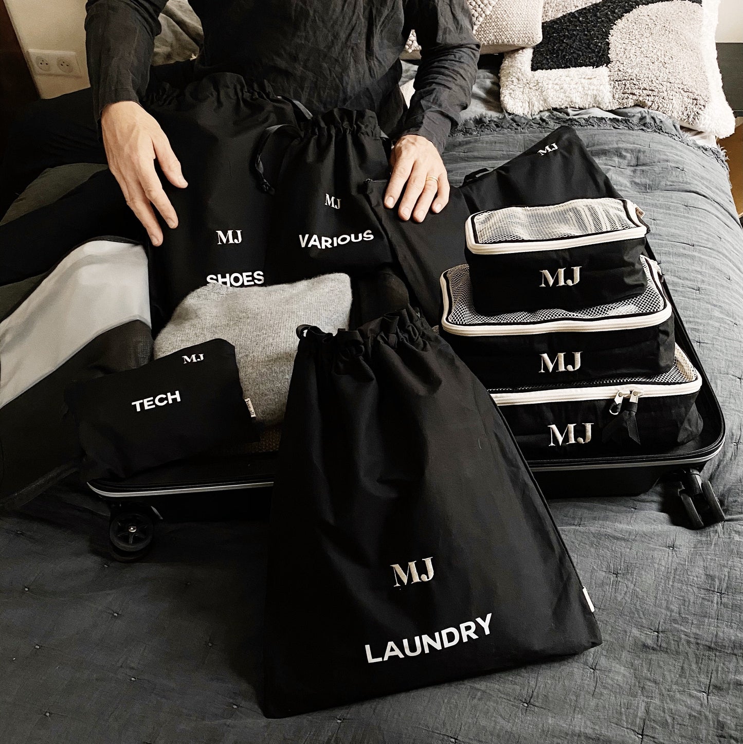 BA Travel Set: 8-Pack Black Packing Organizers & Travel Bags