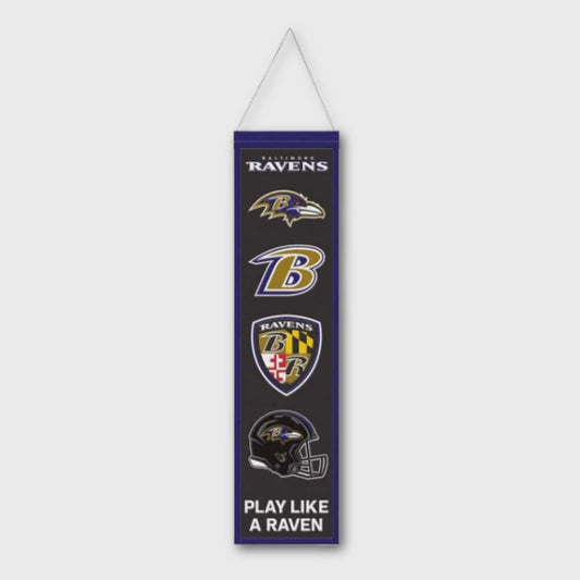 Baltimore Ravens Vintage Wool Banner with Team Logo History