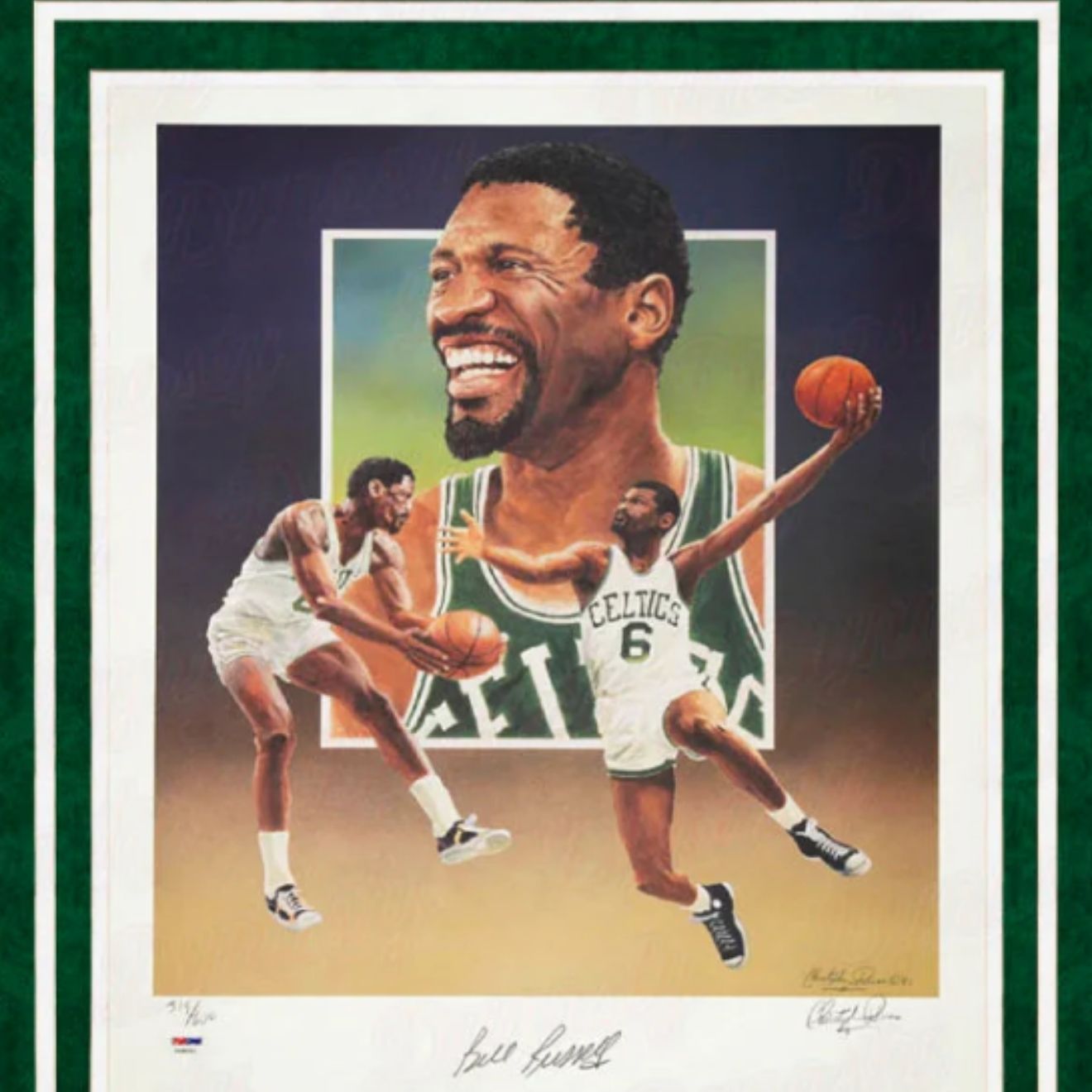 Bill Russell Autographed Celtics 18x24 Basketball Lithograph