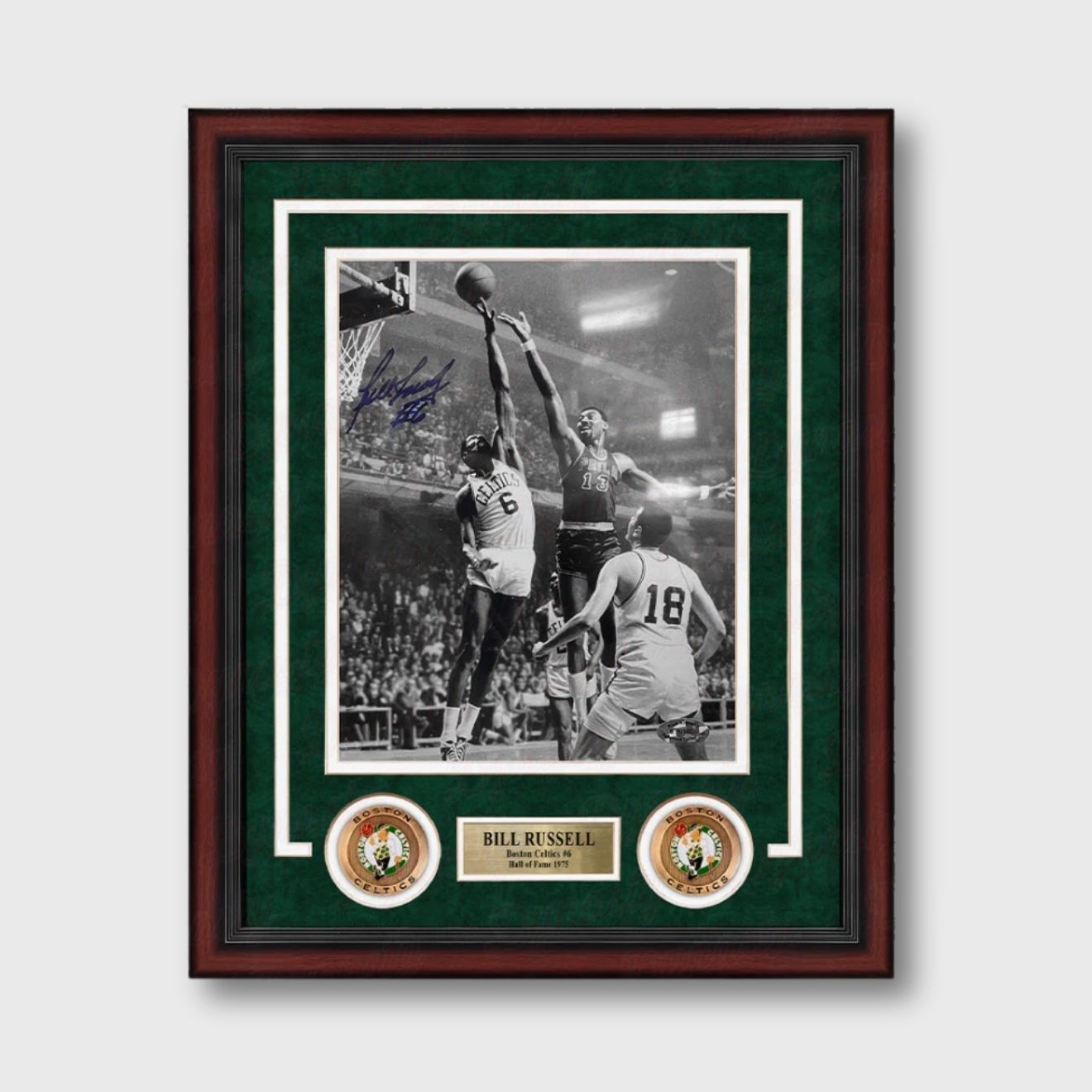 Bill Russell Signed Celtics Photo vs Wilt Chamberlain – Framed