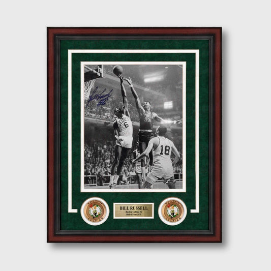 Bill Russell Signed Celtics Photo vs Wilt Chamberlain – Framed