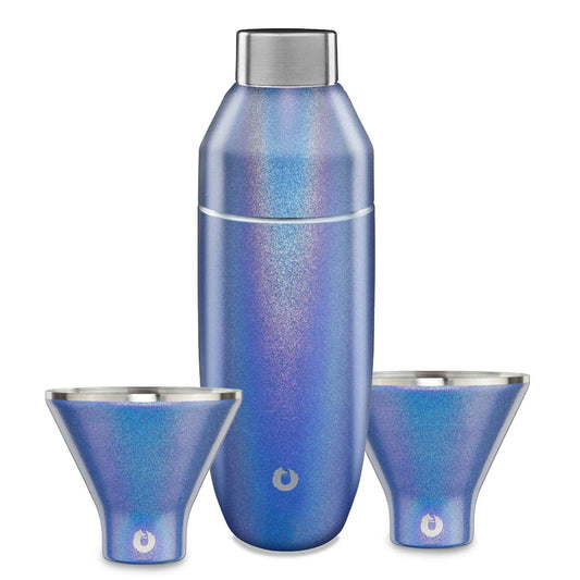 Shimmer Blue Insulated Stainless Steel Cocktail Shaker and Glasses Set
