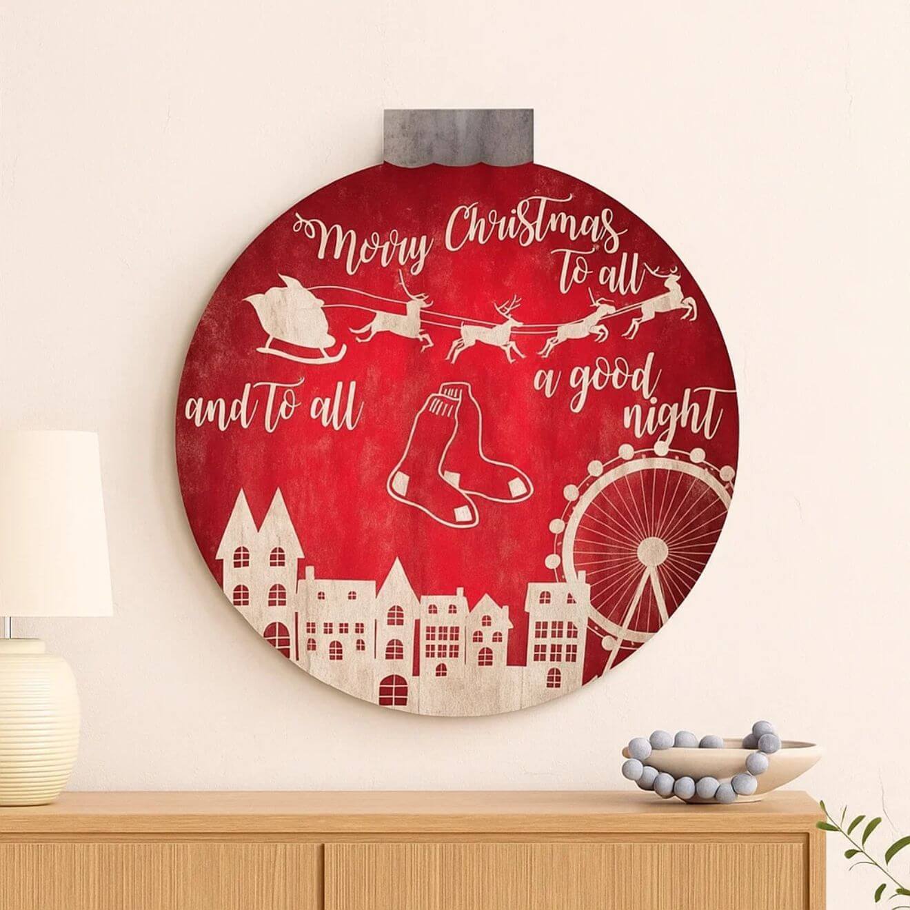 Boston Red Sox 12" Christmas Village Wall Art Wood Sign