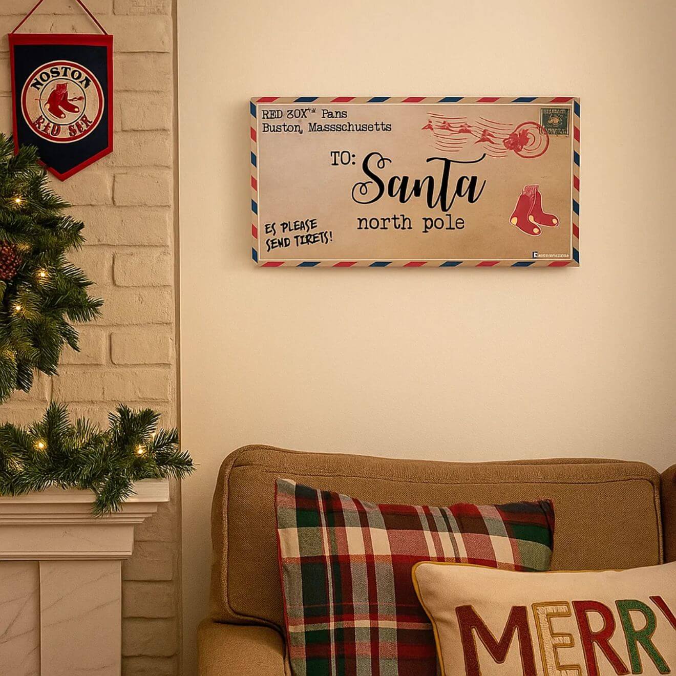 Boston Red Sox 6" x 12" Letter to Santa Sign – Festive Decor