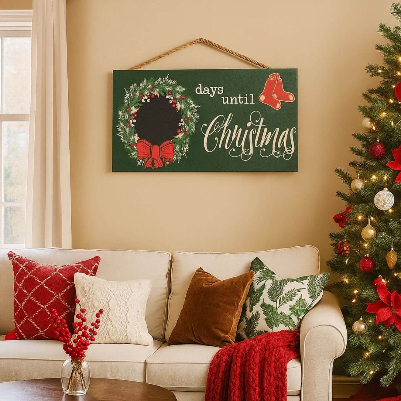 Boston Red Sox 6'' x 12'' Days Until Christmas Wood Sign