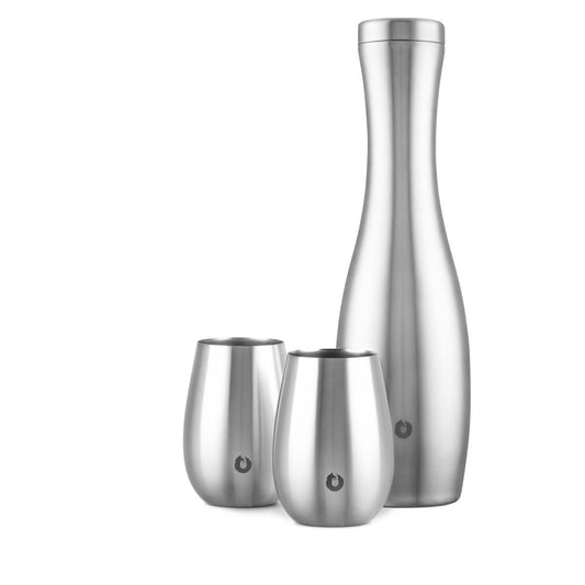 Insulated Steel Carafe with Two 8 oz Wine Glasses Set