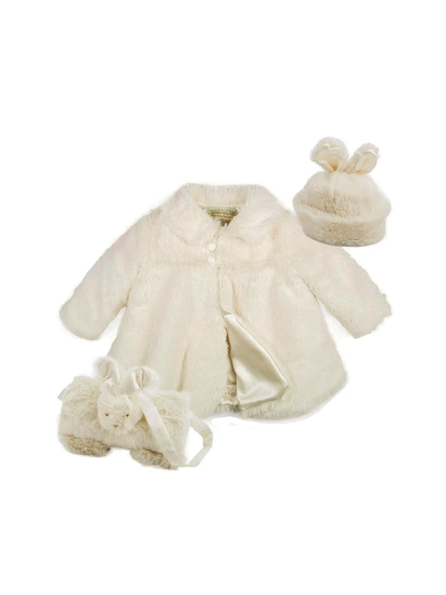Plush Children’s Faux Fur Swing Coat Set with Bunny Ears
