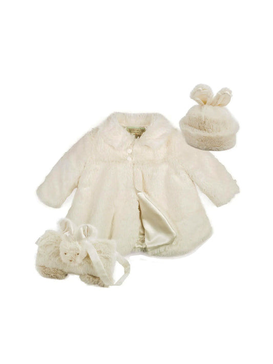 Plush Children’s Faux Fur Swing Coat Set with Bunny Ears