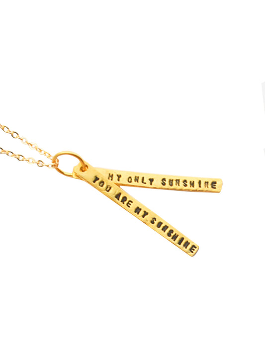 You Are My Sunshine Hand-Stamped Sustainable Long Bar Quote Necklace