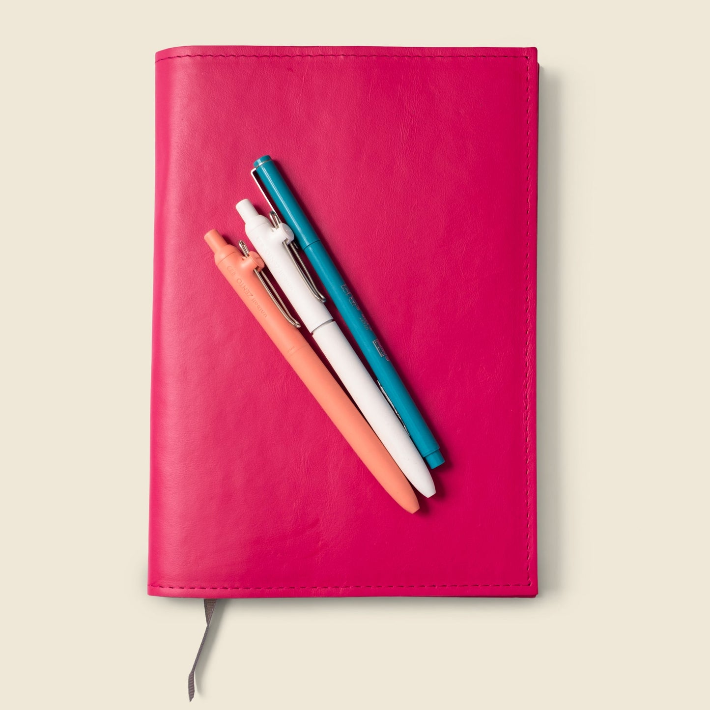 Refillable A5 Leather Notebook Cover — Pink
