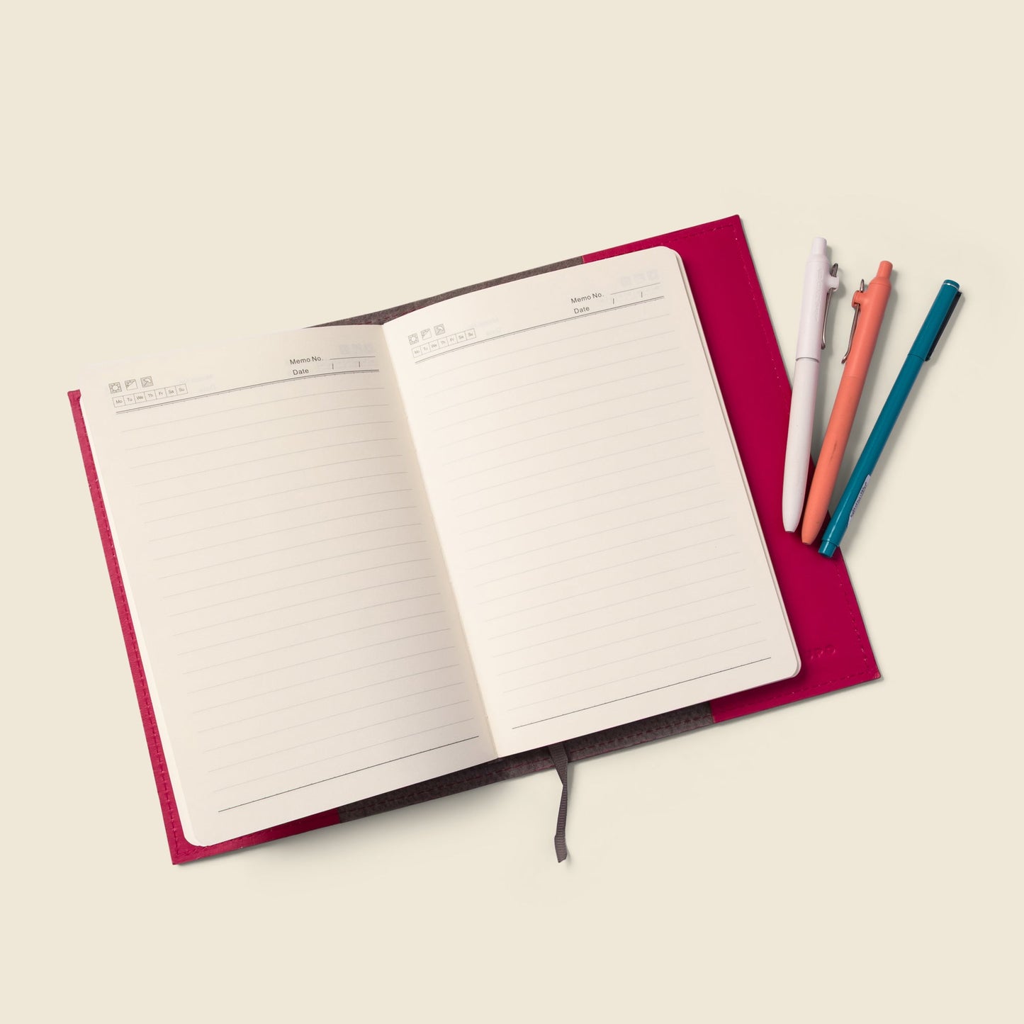 Refillable A5 Leather Notebook Cover — Pink