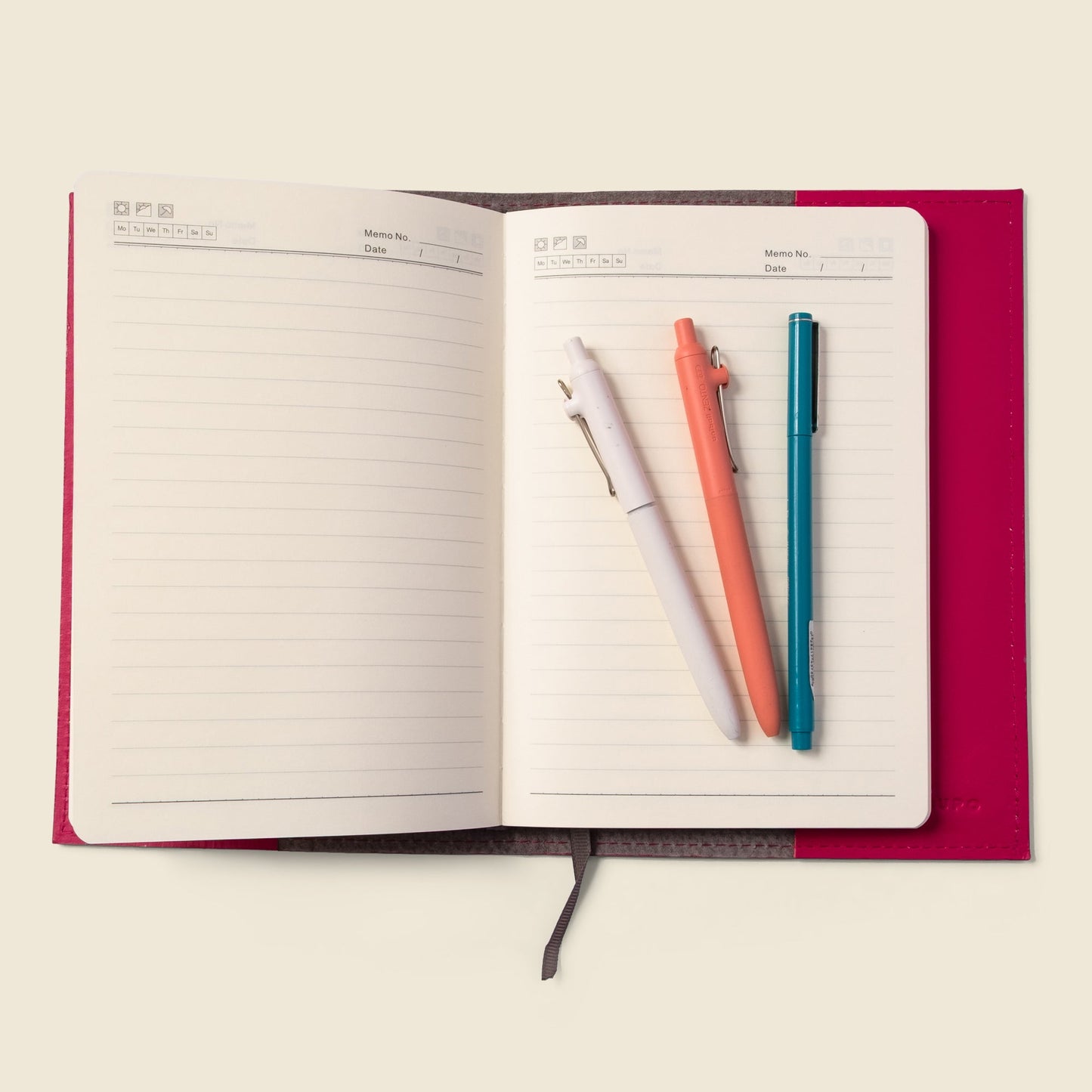 Refillable A5 Leather Notebook Cover — Pink