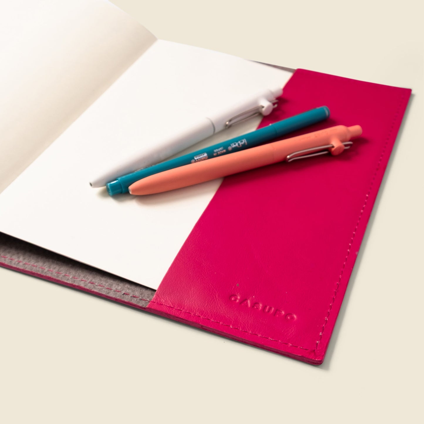 Refillable A5 Leather Notebook Cover — Pink