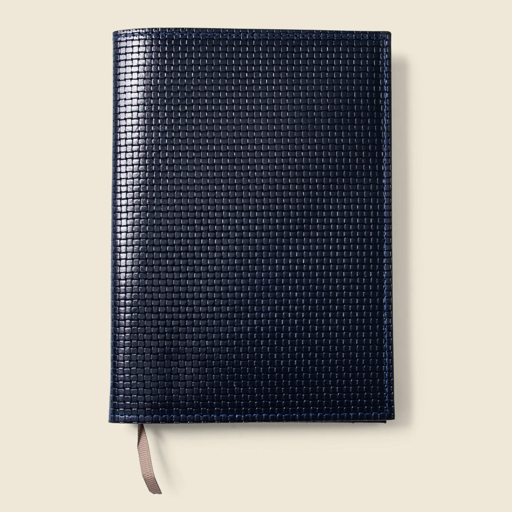 navy leather notebook cover with suede interior