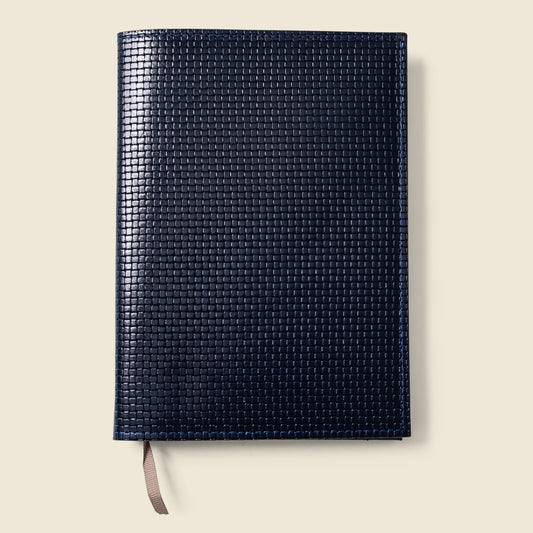 navy leather notebook cover with suede interior
