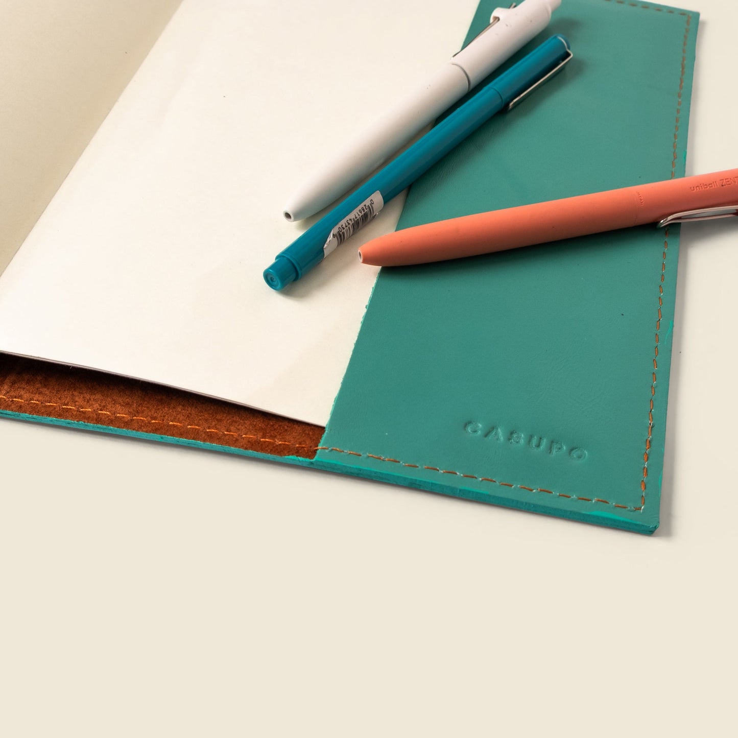 Refillable A5 Leather Notebook Cover — Teal