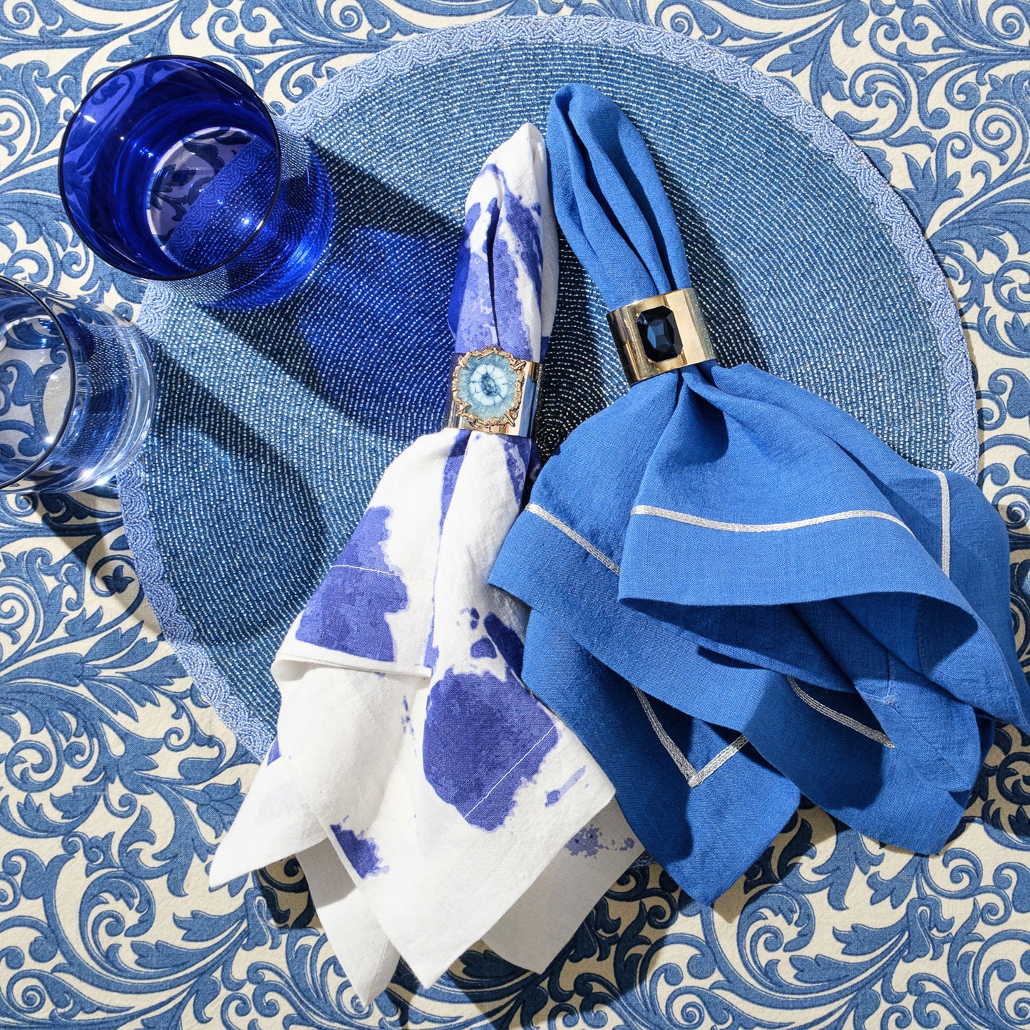 Single Gem Napkin Rings Navy Set of Two Jewel Tone Table Gift US Style