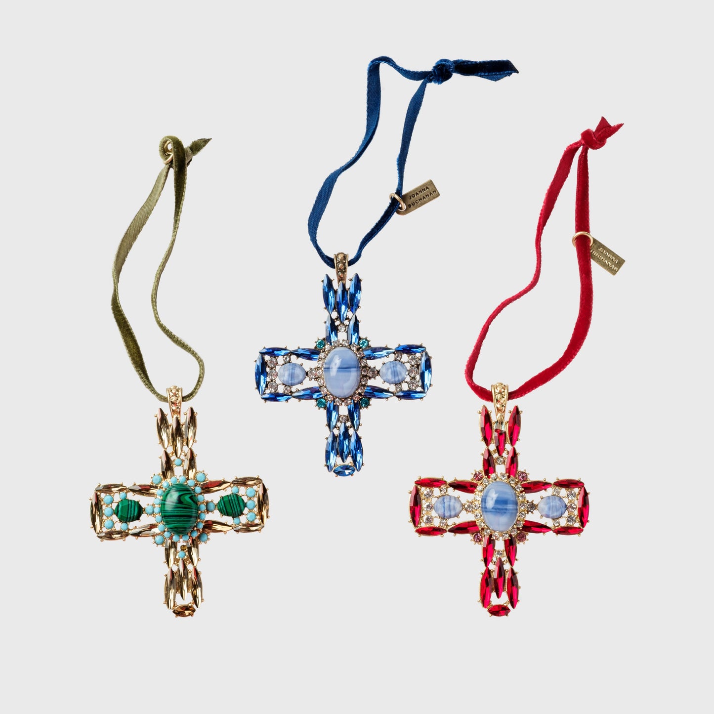 Jeweled cross hanging ornament set