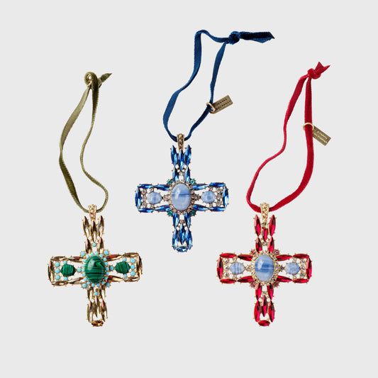 Jeweled cross hanging ornament set