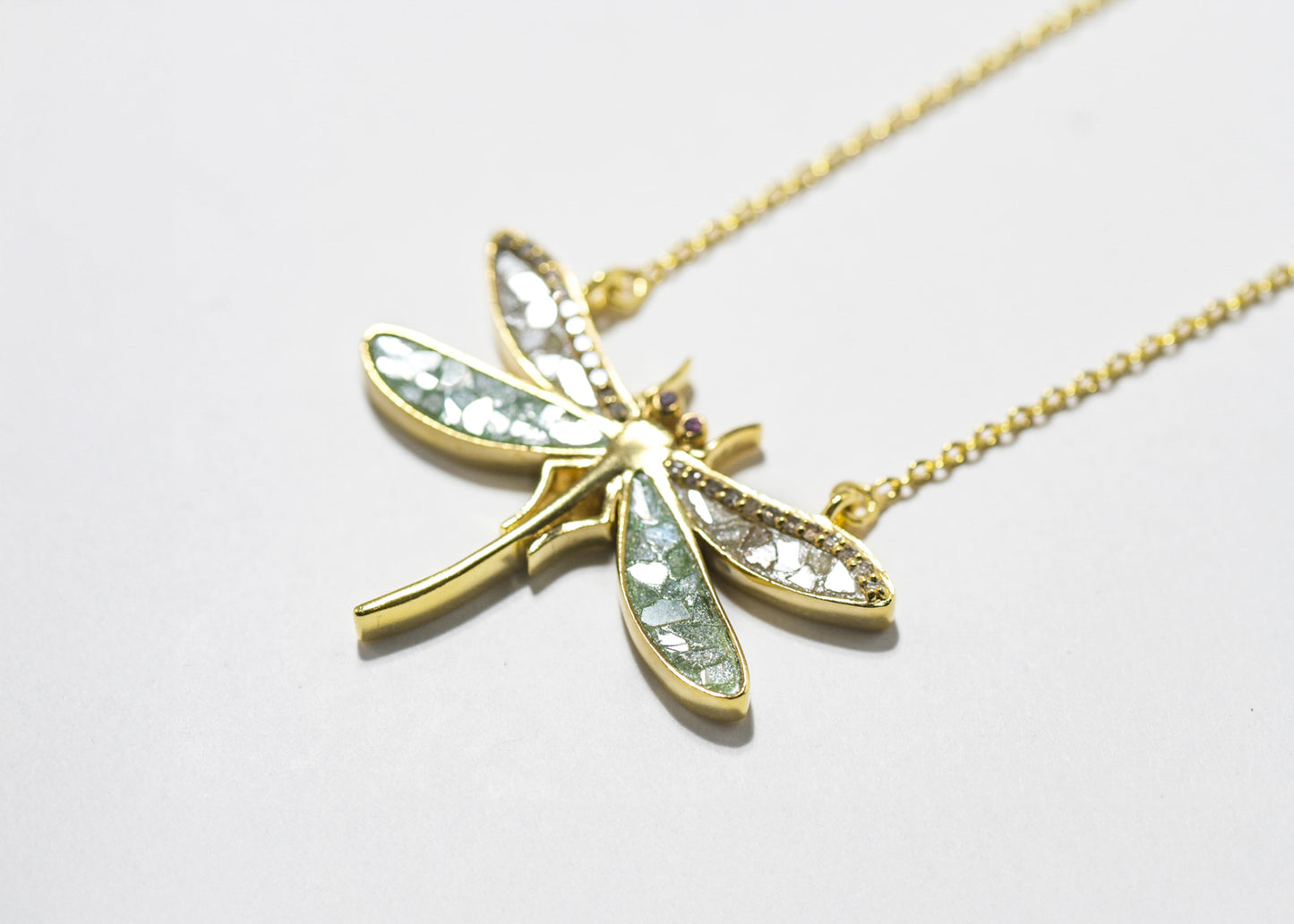 Dragonfly 18K Gold Vermeil Pendant Necklace with Pink Sapphire Accents