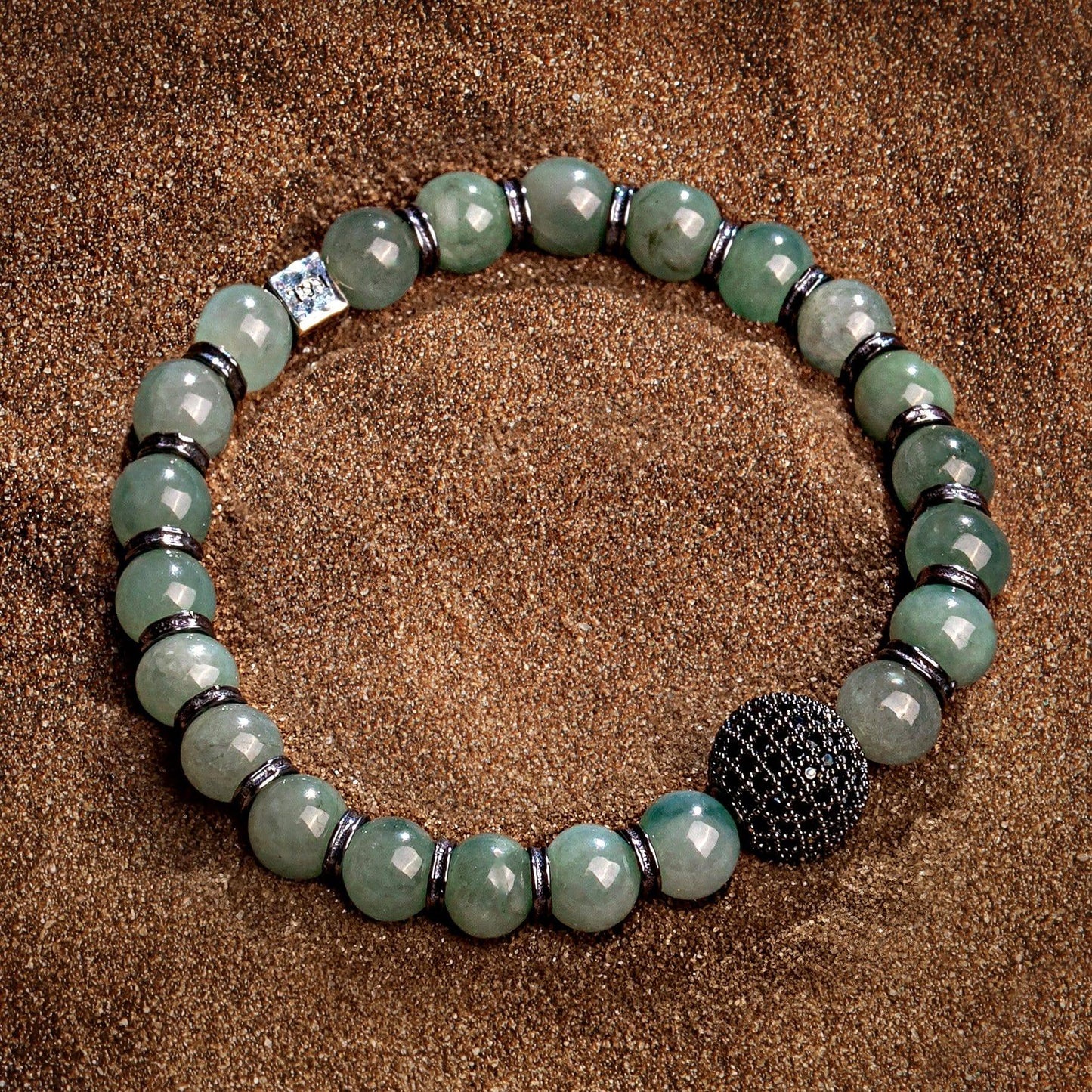 Abundant Vitality Mens Jade Bracelet with CZ Ball for Prosperity Wear