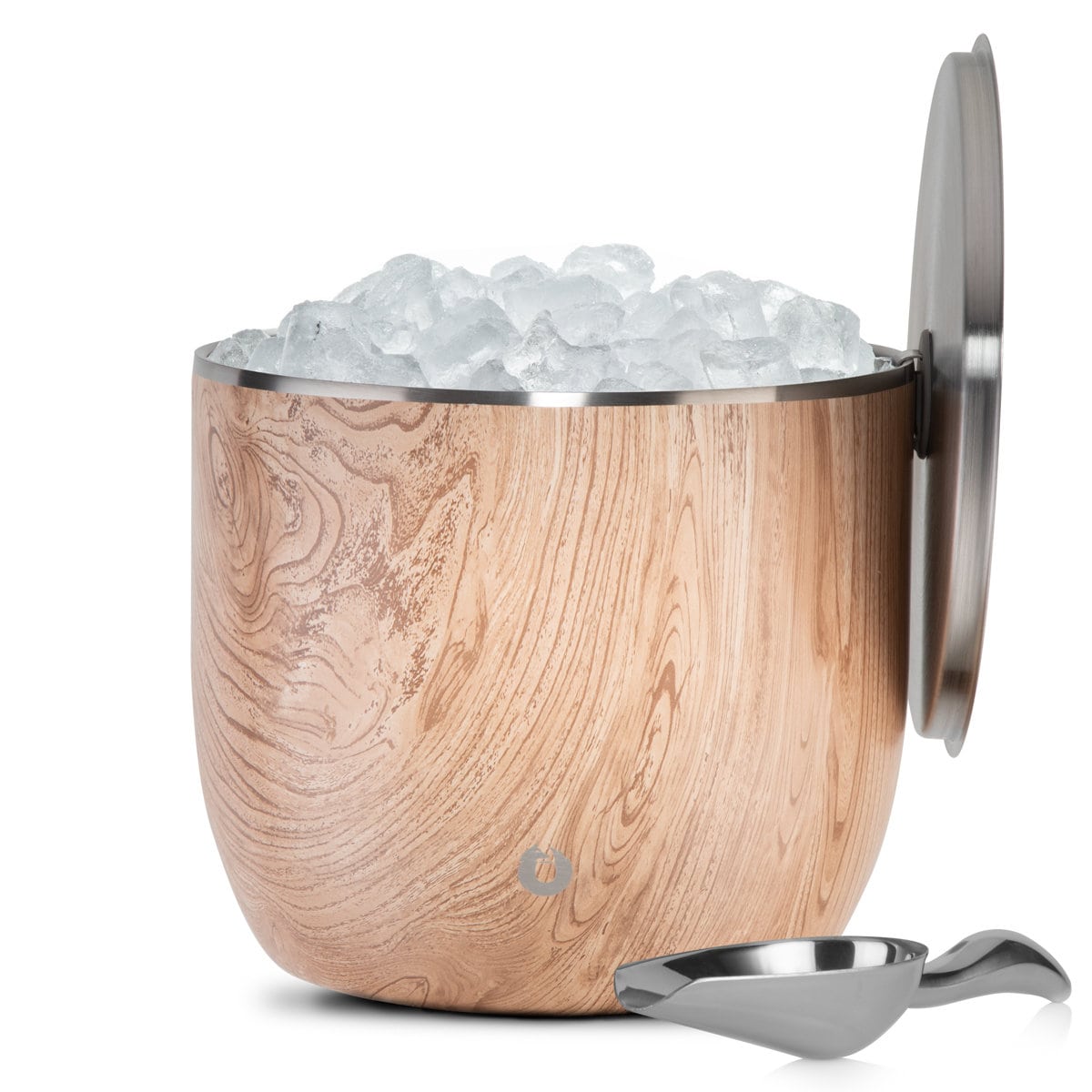 Extra-Large Insulated Teak Ice Bucket with Sliding Lid and Scoop