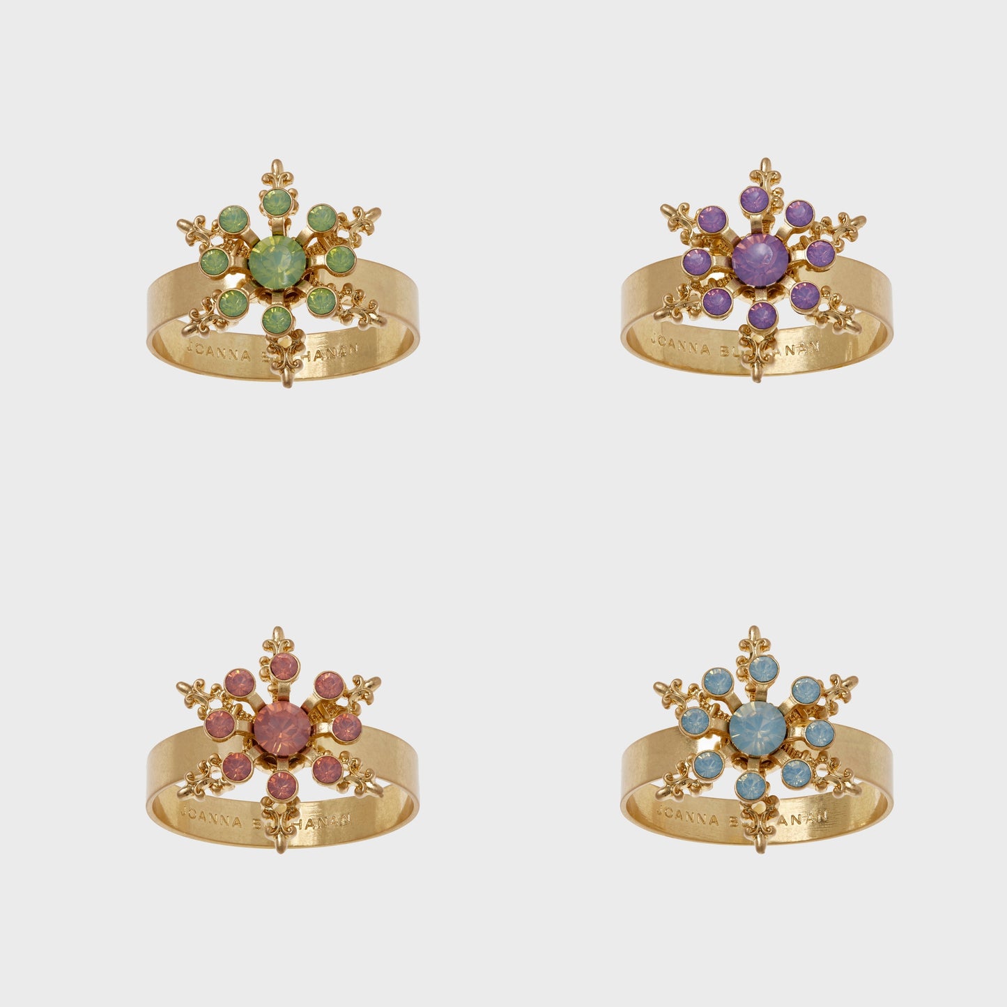 Classic Snowflake Pastel Skinny Napkin Rings Set of Four