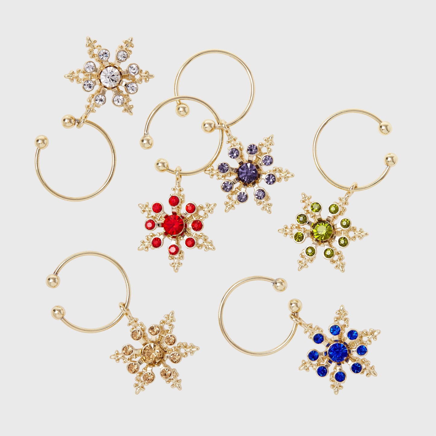 Snowflake wine charms, jewel tones
