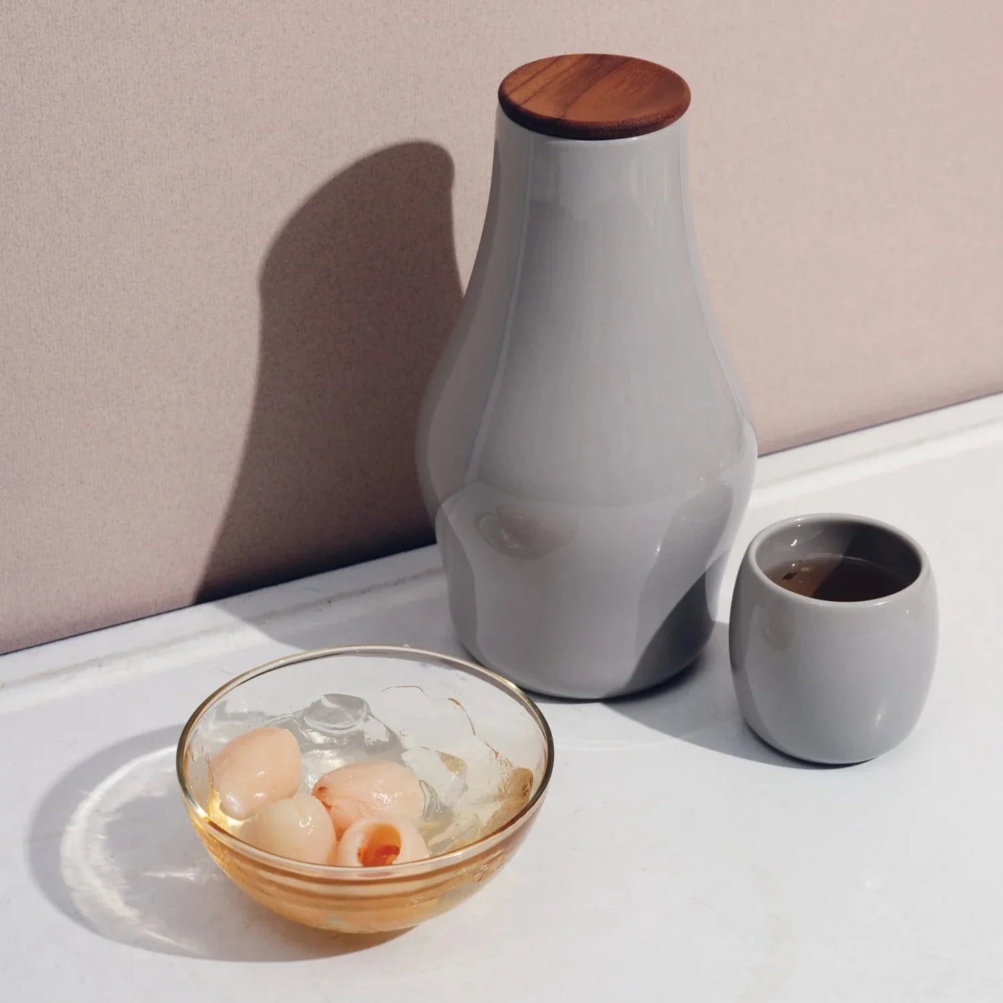 Sculptural Hand-Glazed Carafe with Handcrafted Wooden Lid, Gift-Boxed