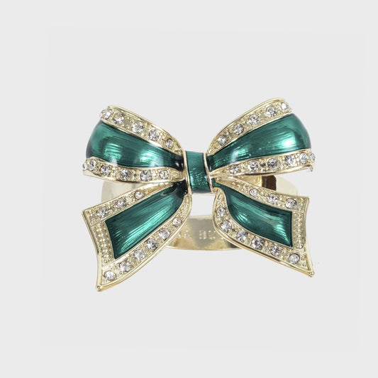 Enamel Bow Skinny Napkin Rings Green Set of Four Holiday Table