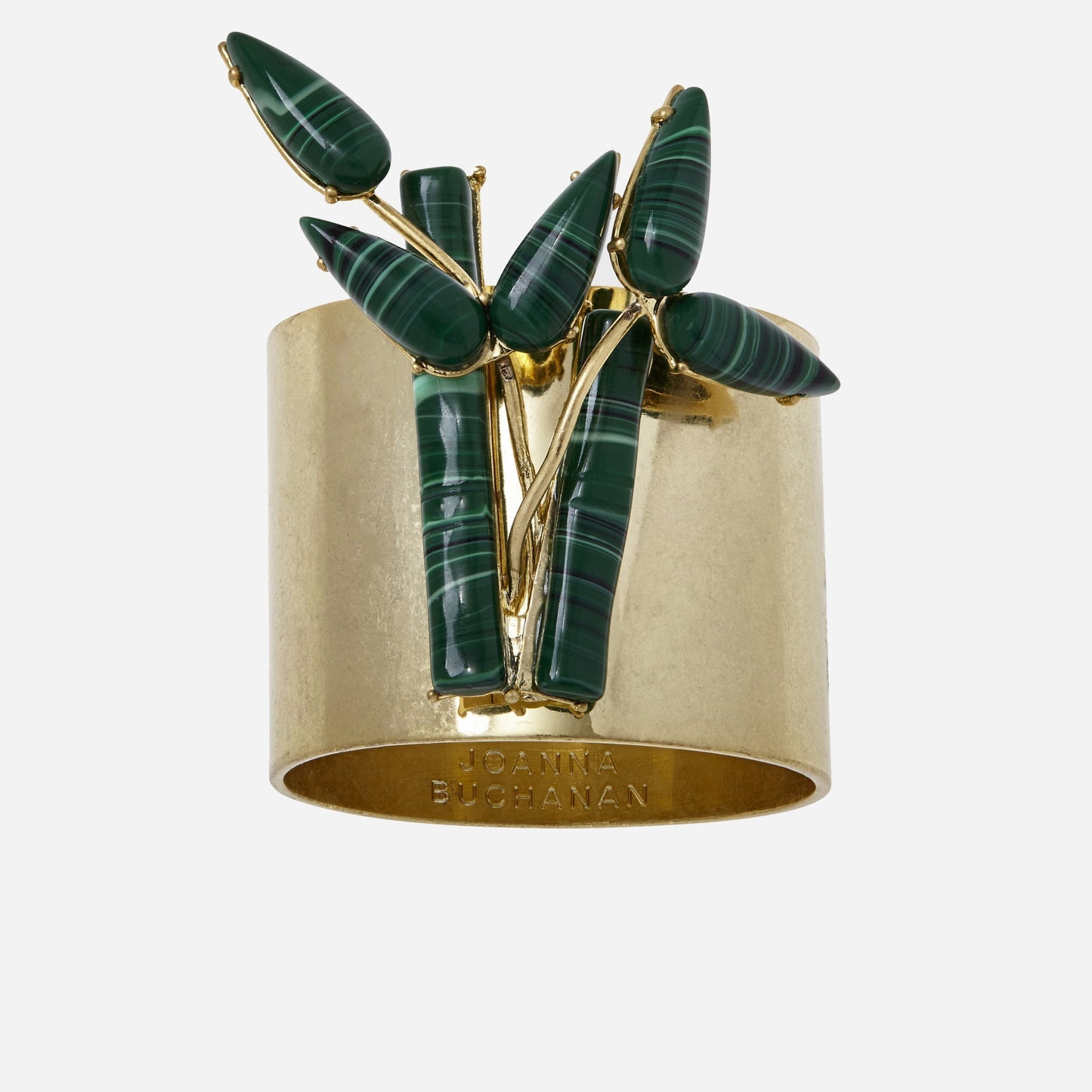 Bamboo Napkin Rings Faux Malachite Set of Two Tropical Green Table Set
