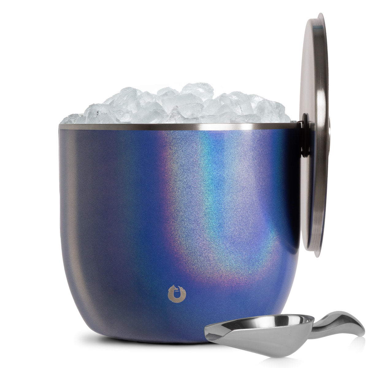 Shimmer Blue XL Ice Bucket with Side-Sliding Lid & Scoop