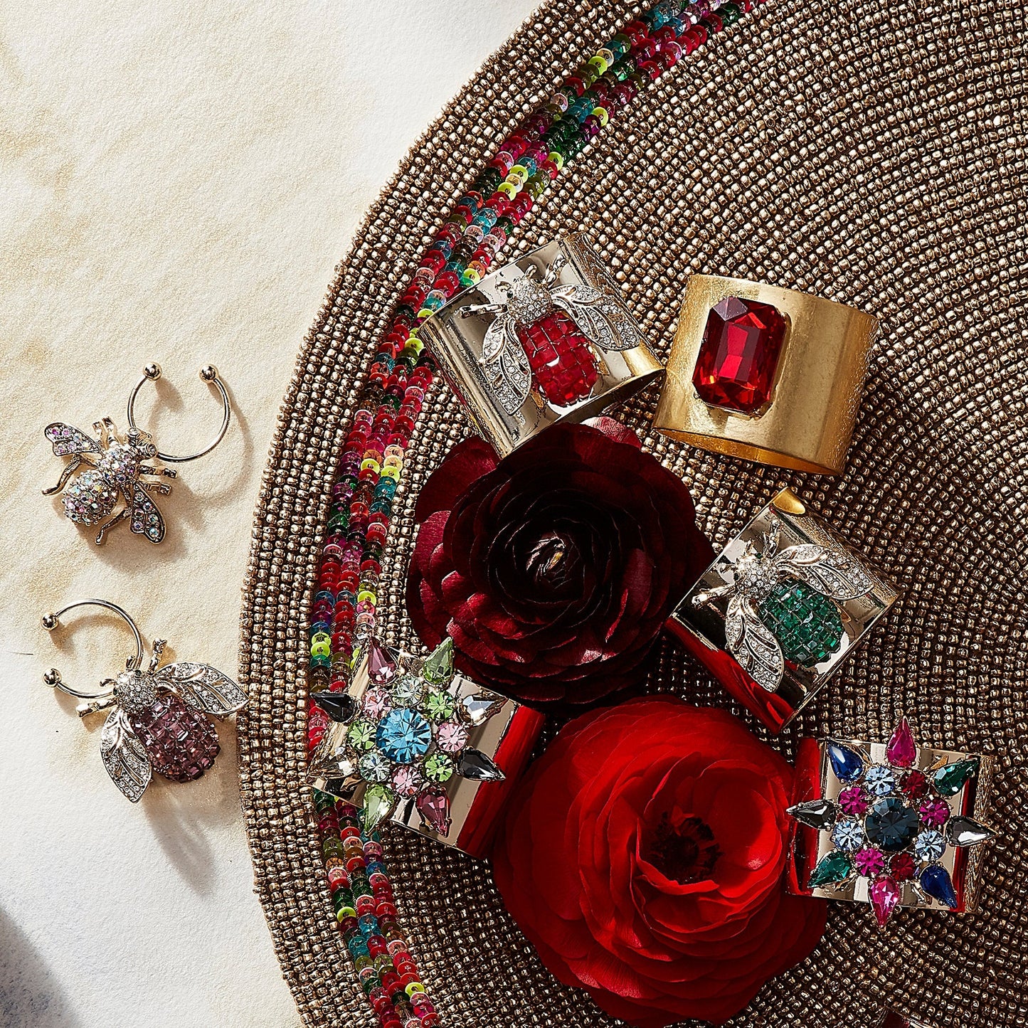 Single Gem Napkin Rings Bright Red Set of Two Jewel Tone Table Gift US