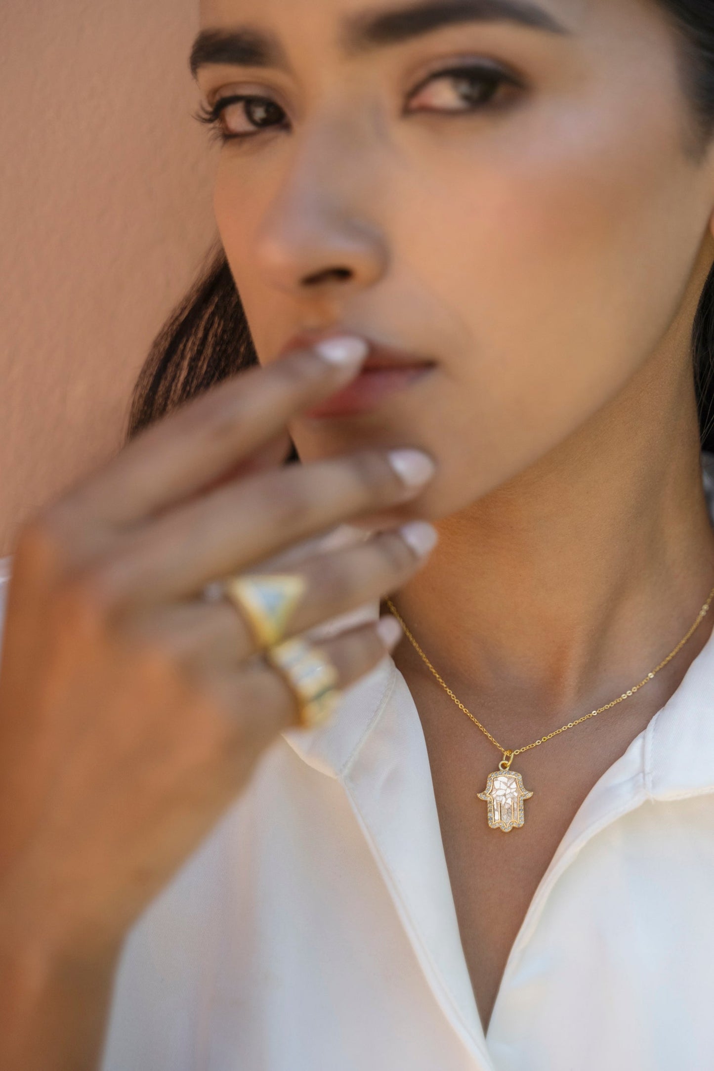 Hamsa Gold Vermeil Pendant Necklace with Diamonds