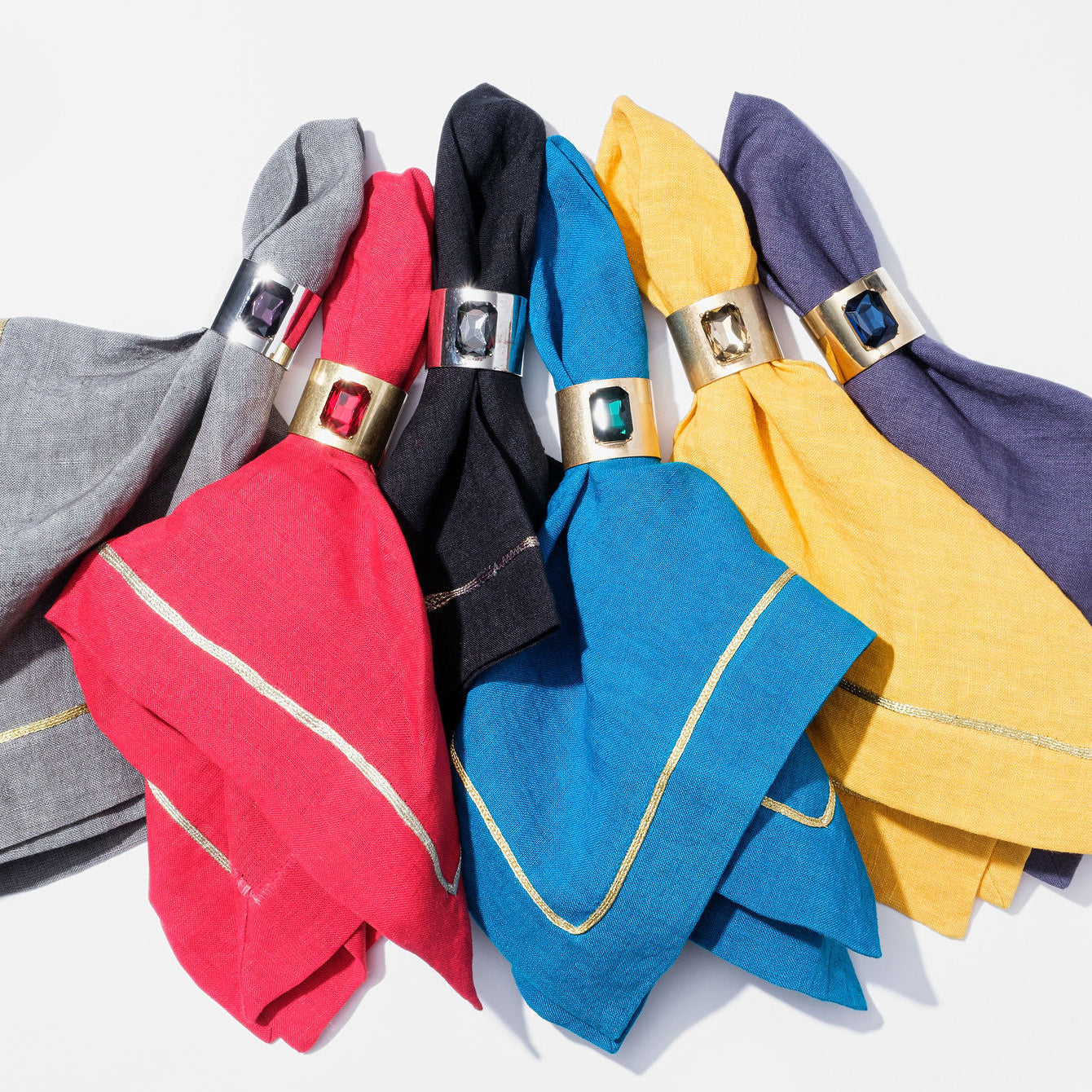 Single Gem Napkin Rings Bright Red Set of Two Jewel Tone Table Gift US