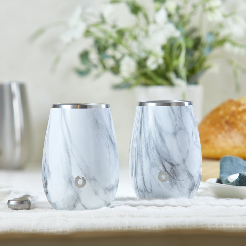 Insulated Stainless Grand Pinot Wine Glasses, Marble Set of Two