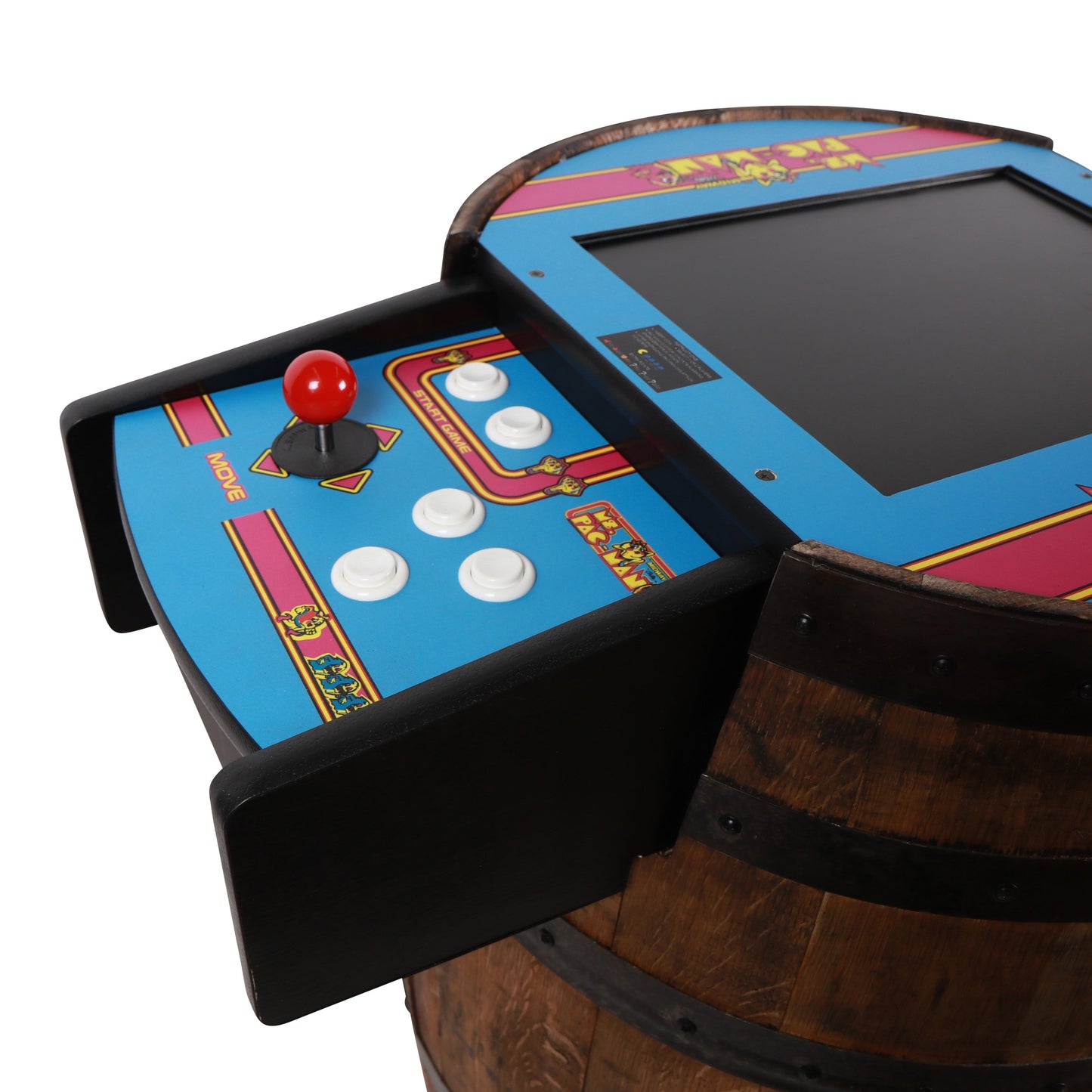 Handmade Whiskey Barrel Arcade Table with 60 Classic Games Inside