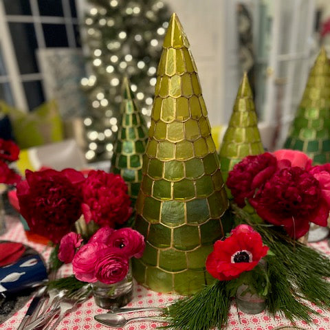 Capiz Trees Set of Three Green Instant Glowing Holiday Decor Trio Gift