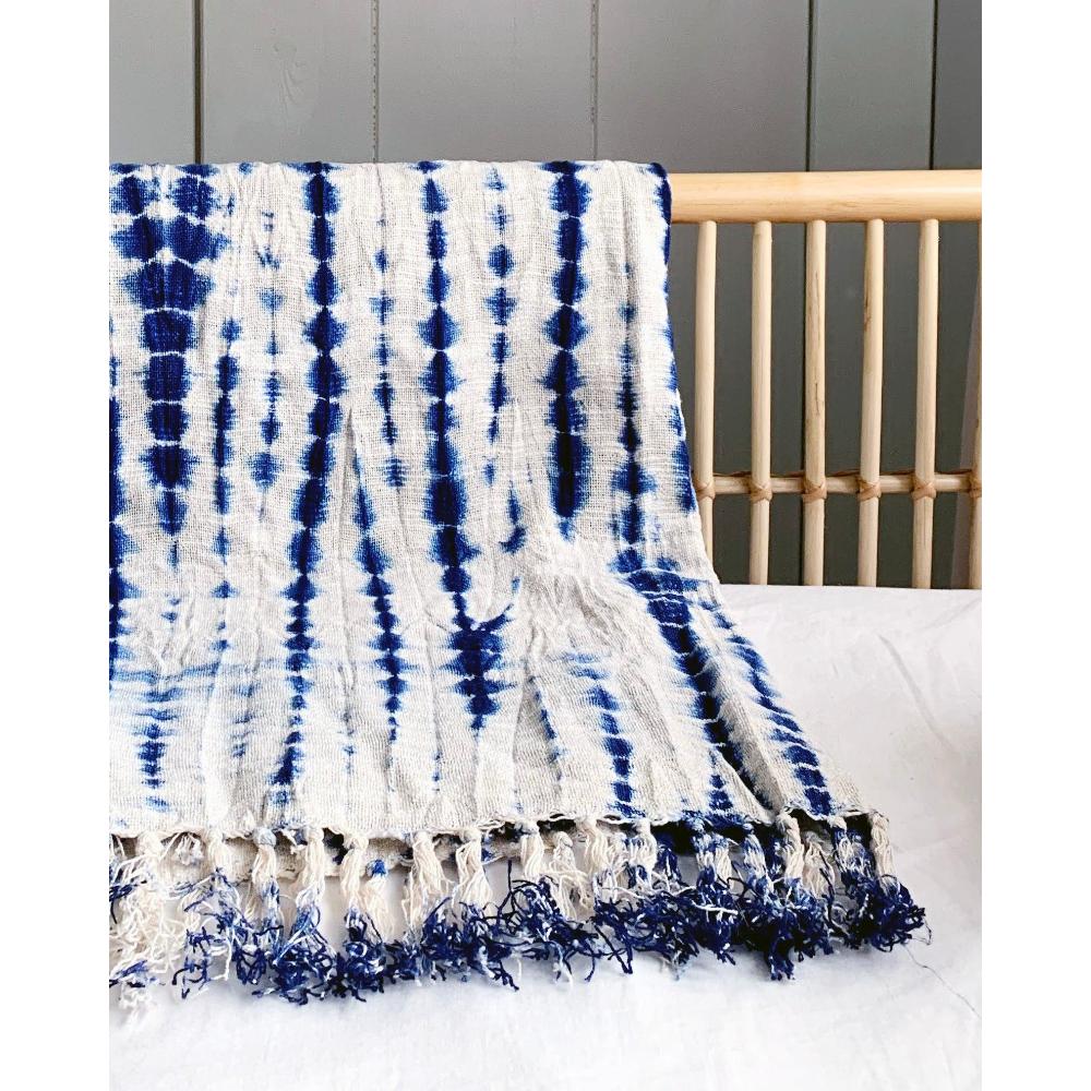 Indigo Shibori Throw - Vines