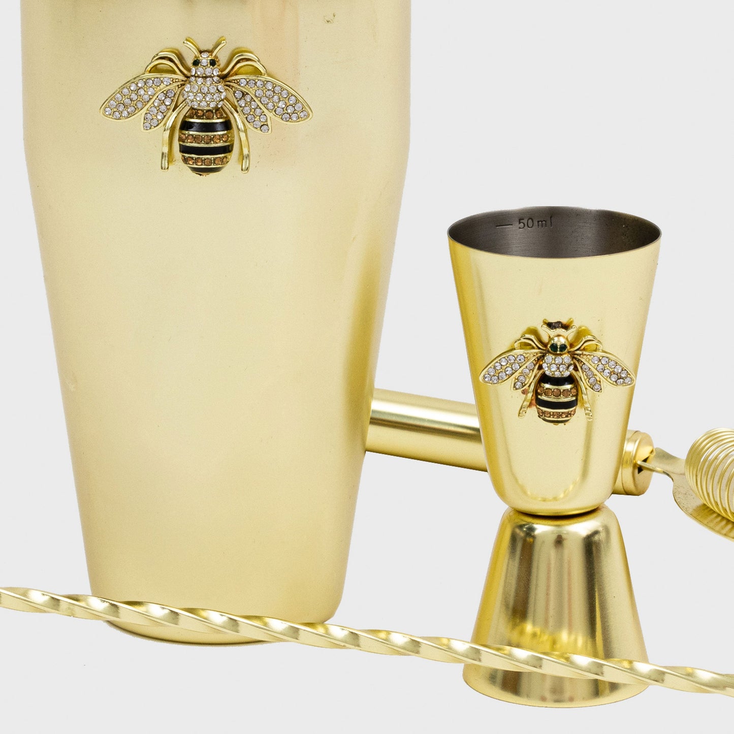Luxury Stripey Bee Cocktail Shaker & Bar Tool Gift Set