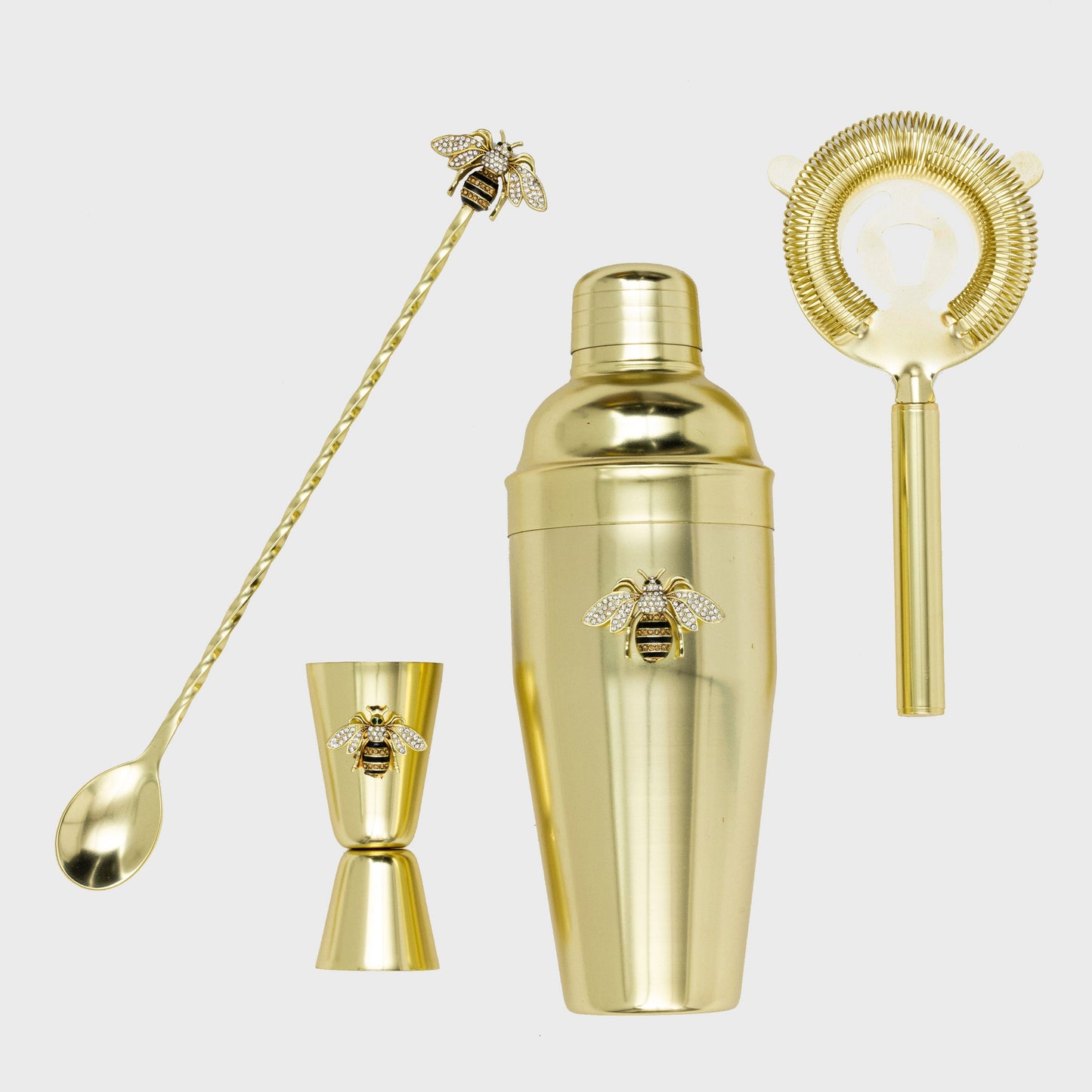 Luxury Stripey Bee Cocktail Shaker & Bar Tool Gift Set