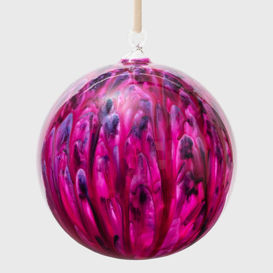 Feather paint large glass balls, magenta, set of two
