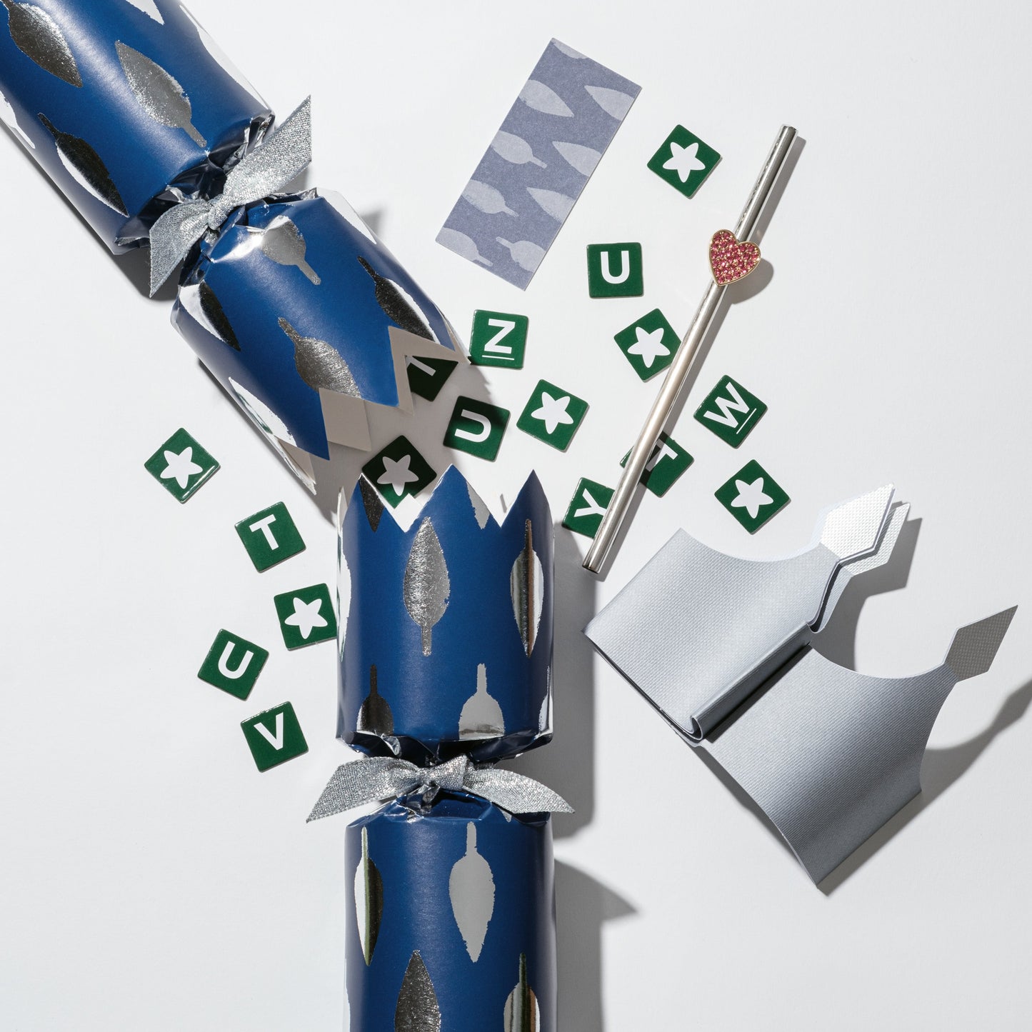 Navy Luxury Celebration Crackers Silver Party Favors Gift Set of Six Luxe