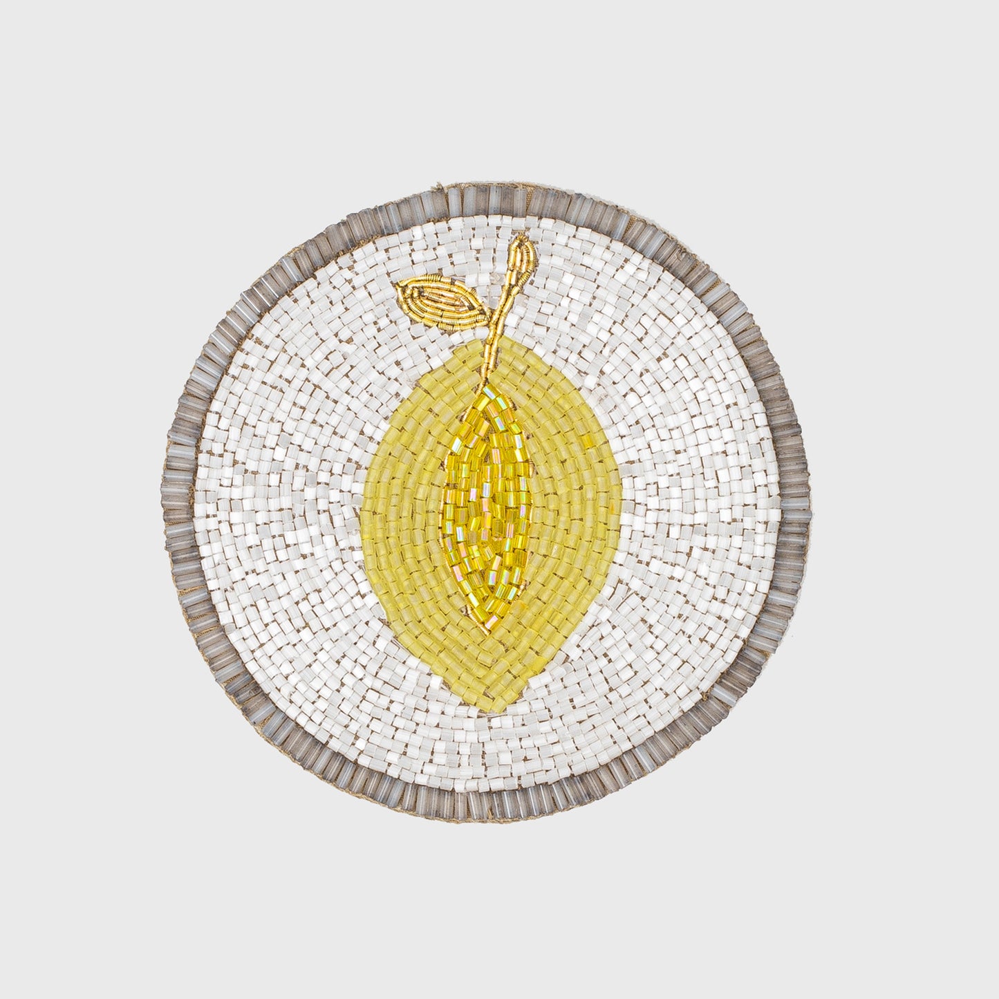 hand-beaded lemon coaster closeup