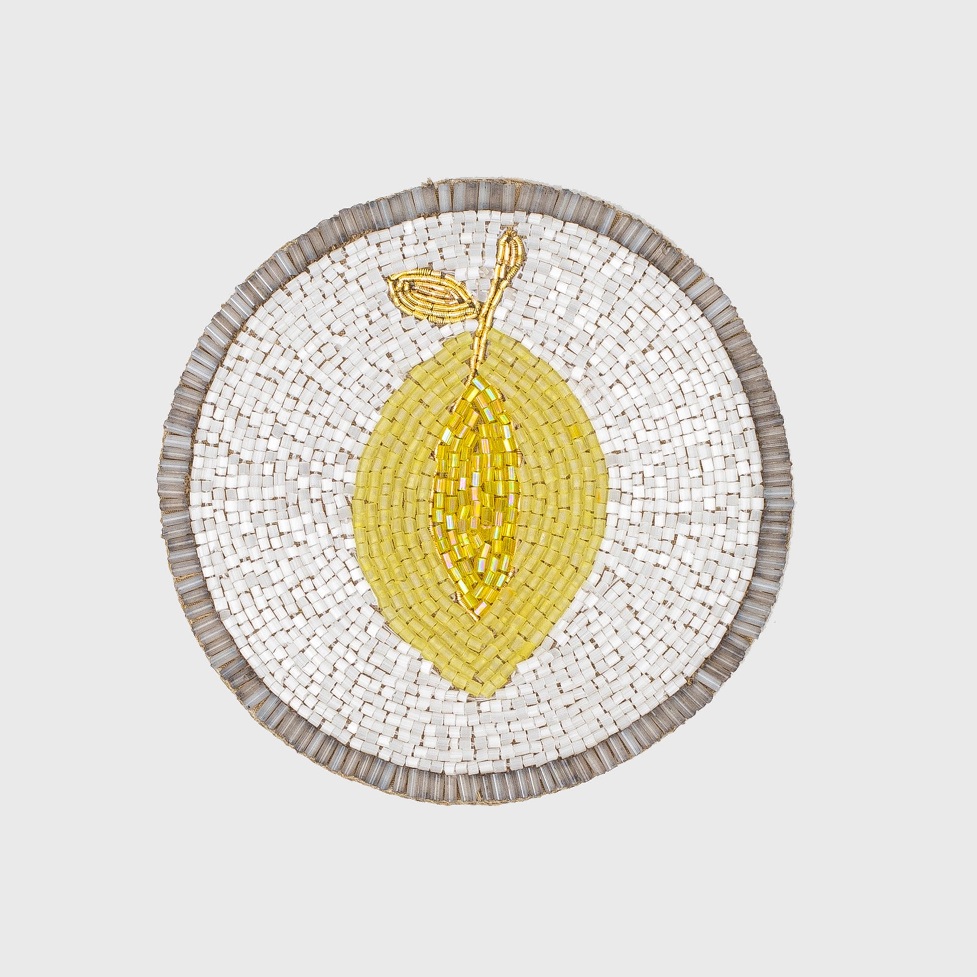 hand-beaded lemon coaster closeup