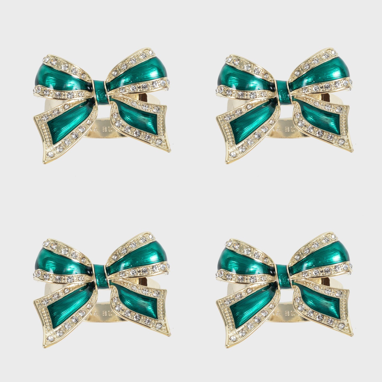 Enamel Bow Skinny Napkin Rings Green Set of Four Holiday Table