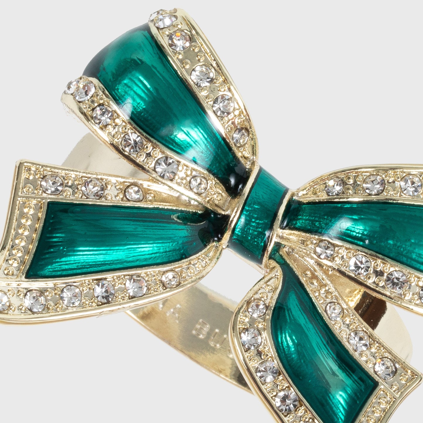 Enamel Bow Skinny Napkin Rings Green Set of Four Holiday Table