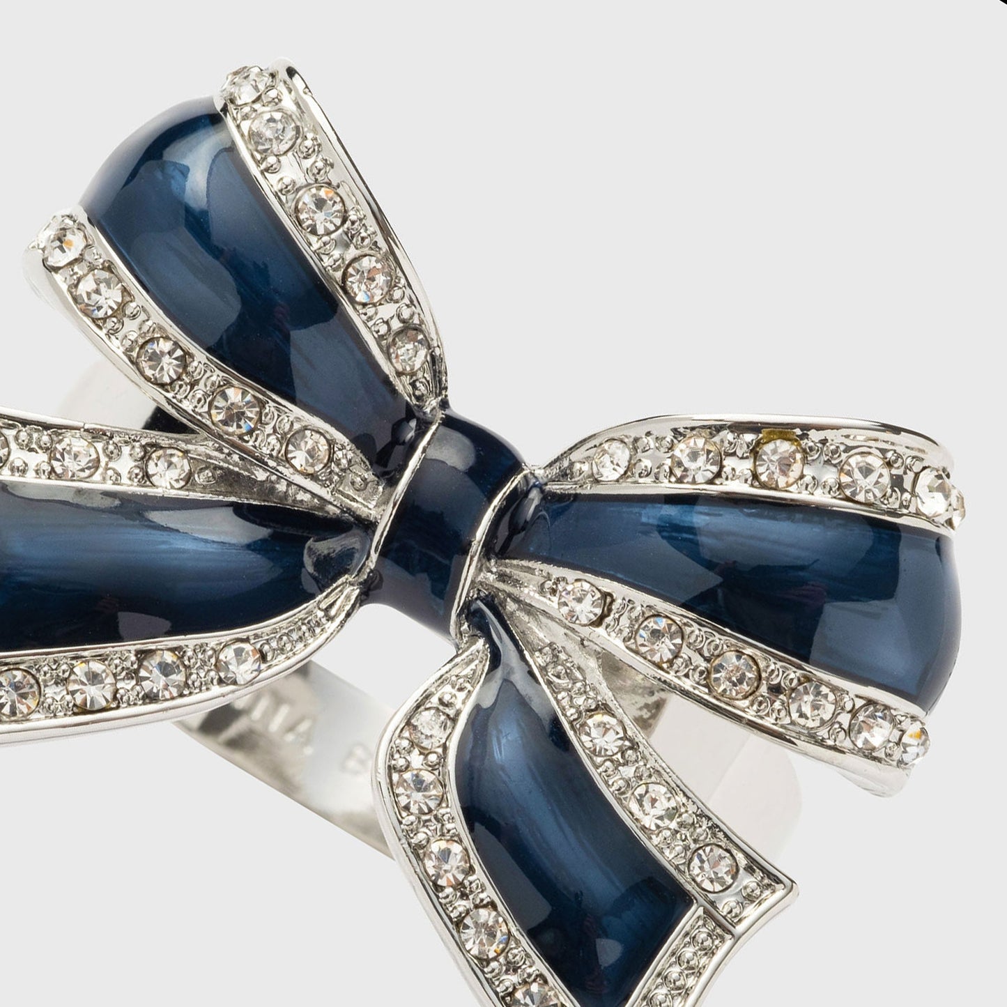 Enamel Bow Skinny Napkin Rings Navy Set of Four Elegant Table Gift Set